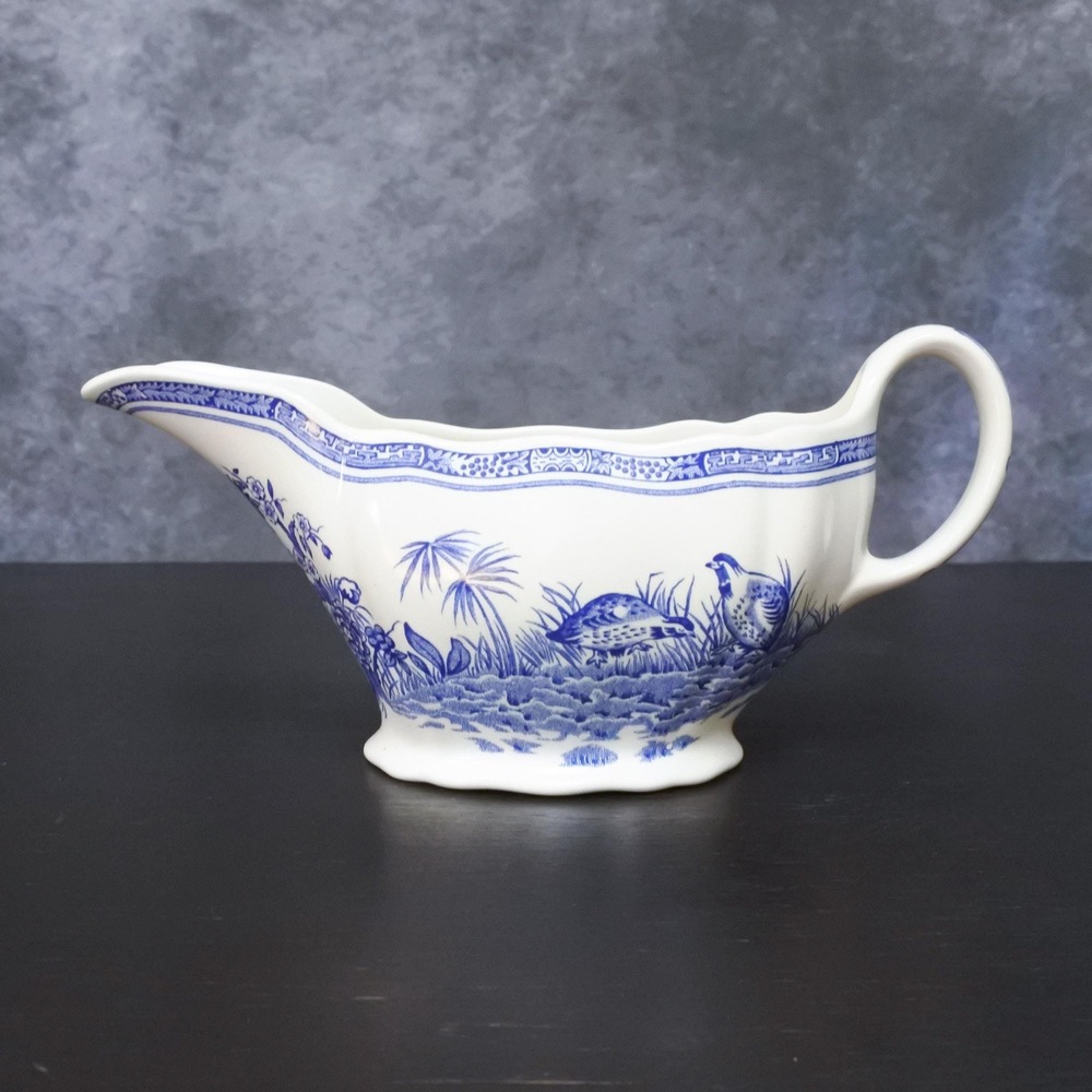 Vintage Furnivals England Quail Blue & White Transferware Gravy Boat